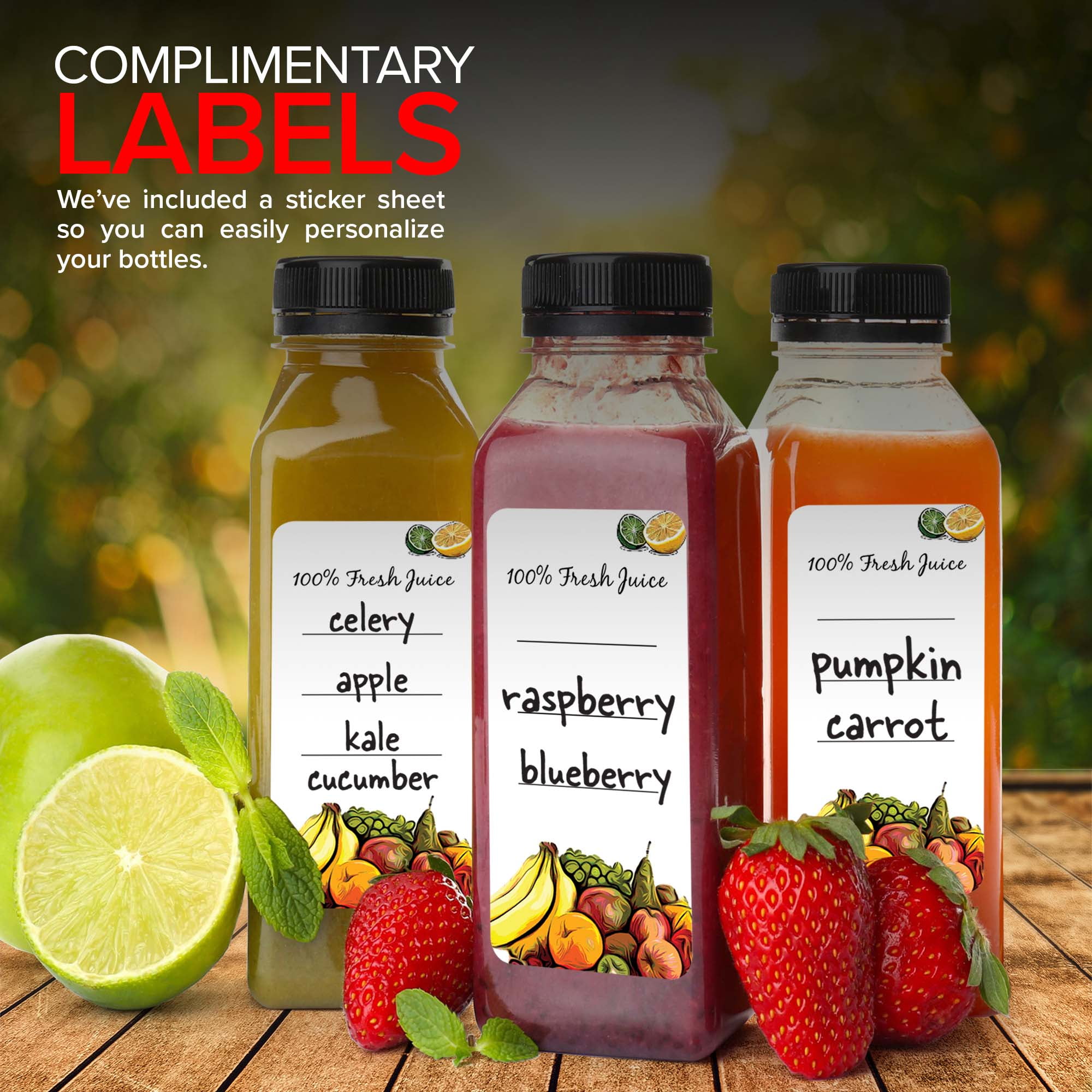 Juice Bottles with Caps for Juicing & Smoothies, Reusable Clear Empty Plastic Bottles with Caps, 16 Ounce Drink Containers for Mini Fridge, Juicer Shots, Small Water Bottles Bulk 16 oz (12 Pack)