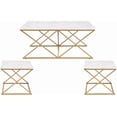 thumbnail image 1 of Rosary Blenn Modern Nesting Coffee Table Set of 3, Faux Marble Top with Golden Frame, Coffee Table with 2 Square End Side Tables, 1 of 9
