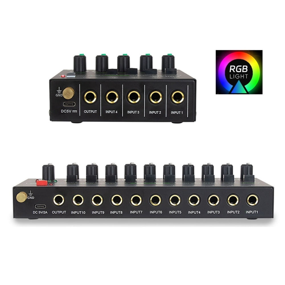 Professional 10 Channel Sound Mixer Low Noise LED Sound Mixer with RGB Light for Sub-Mixing Stereo Switcher US Plug