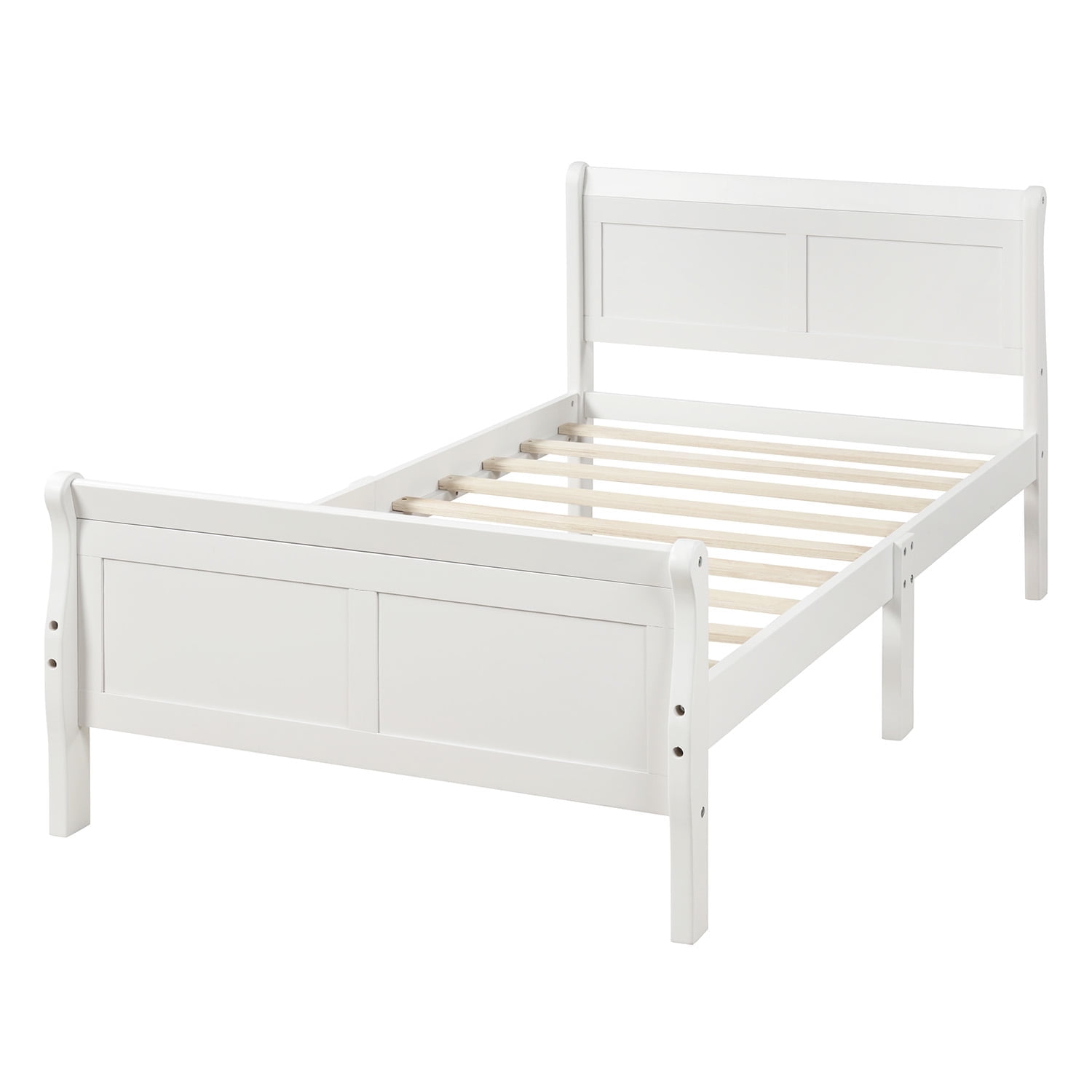 Holaki Wood Twin Size Bed with Headboard & Footboard for Kids, White