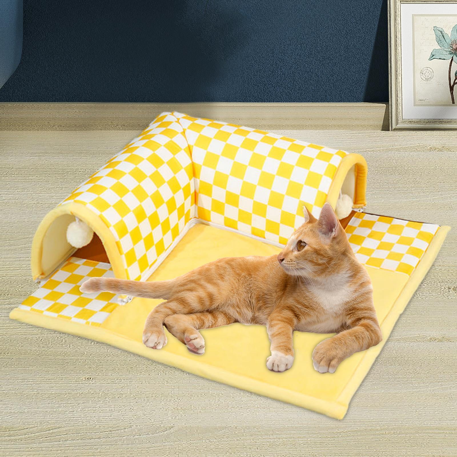 EHJRE Cat Tunnel And Bed Toy Interactive Breathable Kitty Training Playing Hut Play Center for Rabbit Hamster Small Animals Outdoor XL yellow