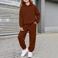 thumbnail image 2 of Rggeeun Girls Sets Casual Hoodie Athletic Baggy Sweatpants Matching Sets Drawstring Pockets Holiday Adorable,Brown,10-11 Years, 2 of 6