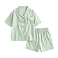 thumbnail image 4 of Yuncity Women'S Pajama Sets 2 Piece Stripe Summer Short Sleeve Button Up Top With Shorts Pjs Sleepwear Loungewear Nightwear,Size M-2Xl Light Green, 4 of 4