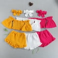 thumbnail image 4 of LYMAYTER Girls Tees Outfit for Kids Baby T-Shirt Three-Piece Set Headband 1-6Y Toddler Flare Sleeve Off-the-Shoulder and Shorts Outfit T-Shirt, 4 of 8