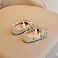 thumbnail image 4 of Kids Girl Rose Gold Glitter Flats Sparkly Princess Dress Shoes for Flower Girl Wedding Party PU Bow Kids Shoes Sizes 4-10,Size 5, 4 of 7