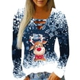 thumbnail image 1 of Camisas Navideñas Para Mujer Tops de Manga Larga Con Cuello en V Blusa Regular Estampada Odeerbi ODB198374, 1 of 6