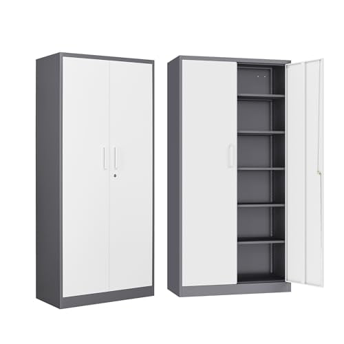 SISESOL Storage Cabinet with Doors and Shelves,71" Metal Storage Cabinet with Lock Door Adjustable Shelf, Steel Lockers for Office, Home,School,Kitchen,Garage Tool Utility Cabinet