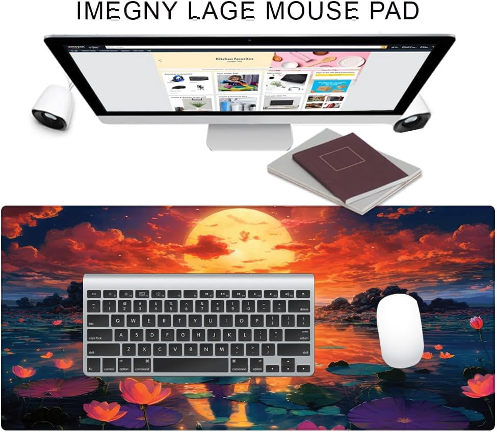 Large Gaming Mouse Pad, Extended XXL Desk Pad & Non-Slip Rubber Mat for Mice and Keyboard with Stitched Edges （90x40 carneon032）