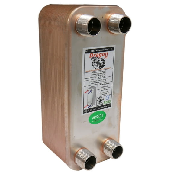 40 Brazed Plate Heat Exchanger, 75,000 BTU