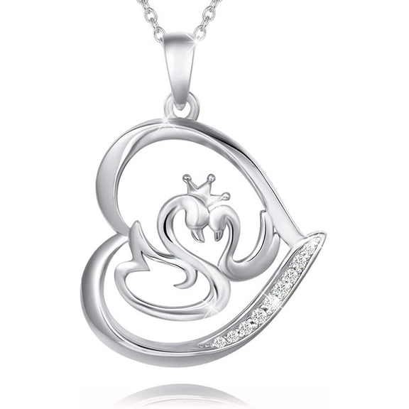 Agvana 925 Sterling Silver CZ Mother and Love Heart Dainty Pendant Necklace Jewelry for Women Daughter with Jewelry Box