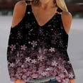 thumbnail image 3 of LEAVINGSUO Fall Winter V Neck Long Tops for Women, Womens Tops Clearance Women Sexy T- Shirt Cold Shoulder Pullover Blouse V-Neck Long Sleeve Print Tops, 3 of 5