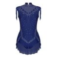 thumbnail image 2 of LiiYii Kids Girls Sparkle Rhinestone Mock Neck Sleeveless Tassel Fringe Skirted Bodysuit Latin Jazz Dance Leotard Navy Blue 16, 2 of 4