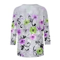 thumbnail image 5 of Jacenvly Hauts pour Femmes Liquidation Femmes Dames Manches 3/4 Fleurs Imprimées Col Rond Manches Longues Haut/chemise Col Rond Hauts pour Femmes en Liquidation, 5 of 5