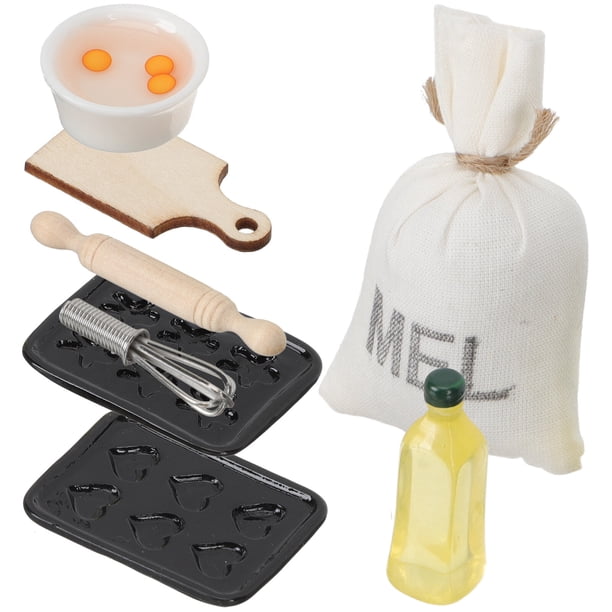 KAKOWELY 8 piezas de accesorios de repostería en miniatura para casa de muñecas, miniherramientas de cocina, modelo de estación de repostería, juguete