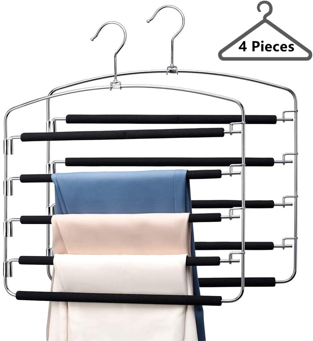 Pants Hangers 4 Pieces, Swing Arm Trousers Hanger, Space Saving Pants