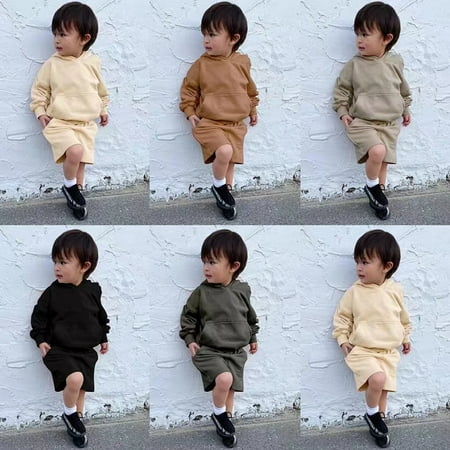 

Esaierr Kids Girls Boys Sweatshirt Outfit Toddler 2PCS Hooded Tops Short Pants Set Winter Clothes for 1-14Y