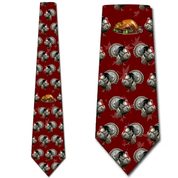 Turkey Dinner Maroon Ties Mens Thanksgiving Necktie by Three Rooker