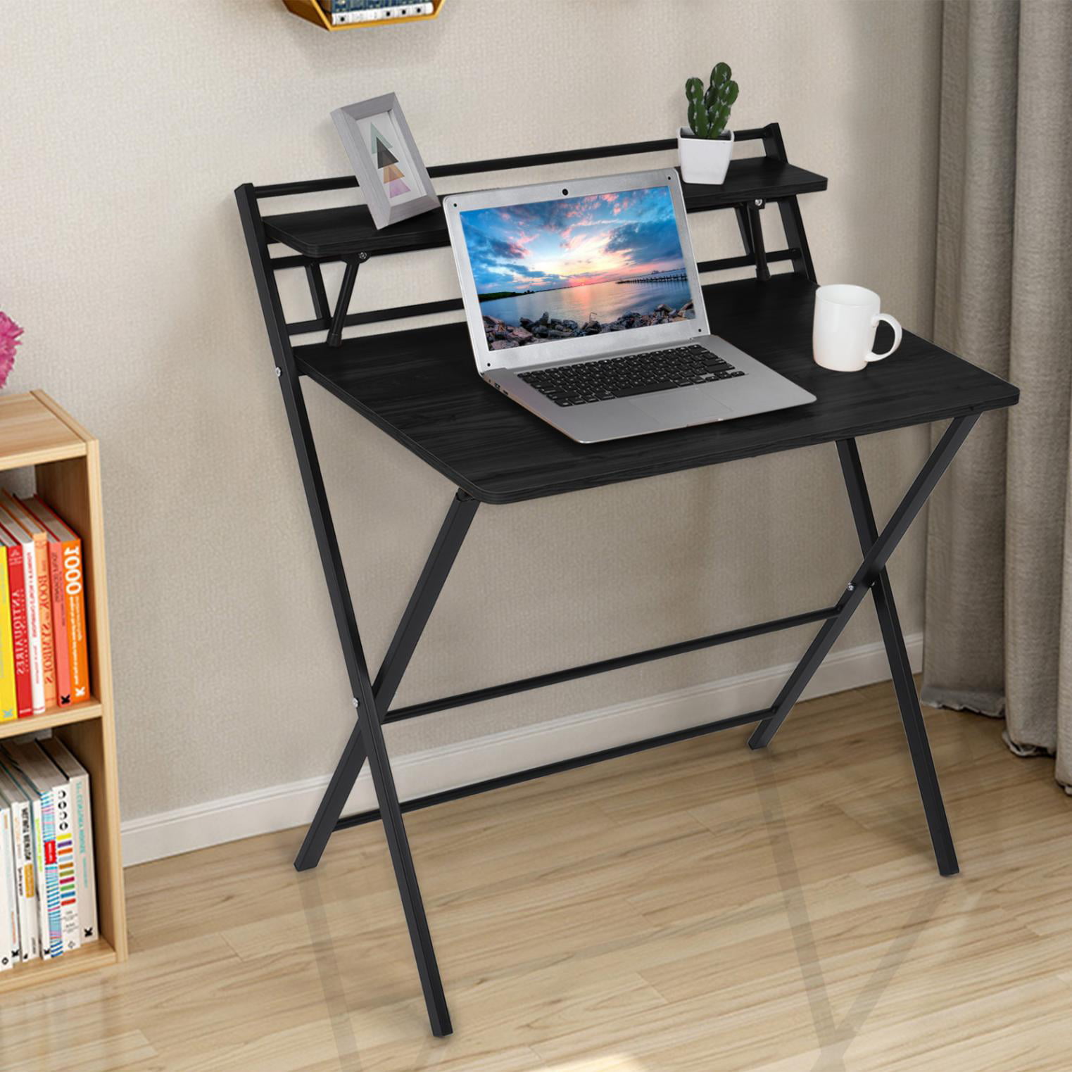 GreenForest Folding Desk No Assembly Required, 2-Tier Small 