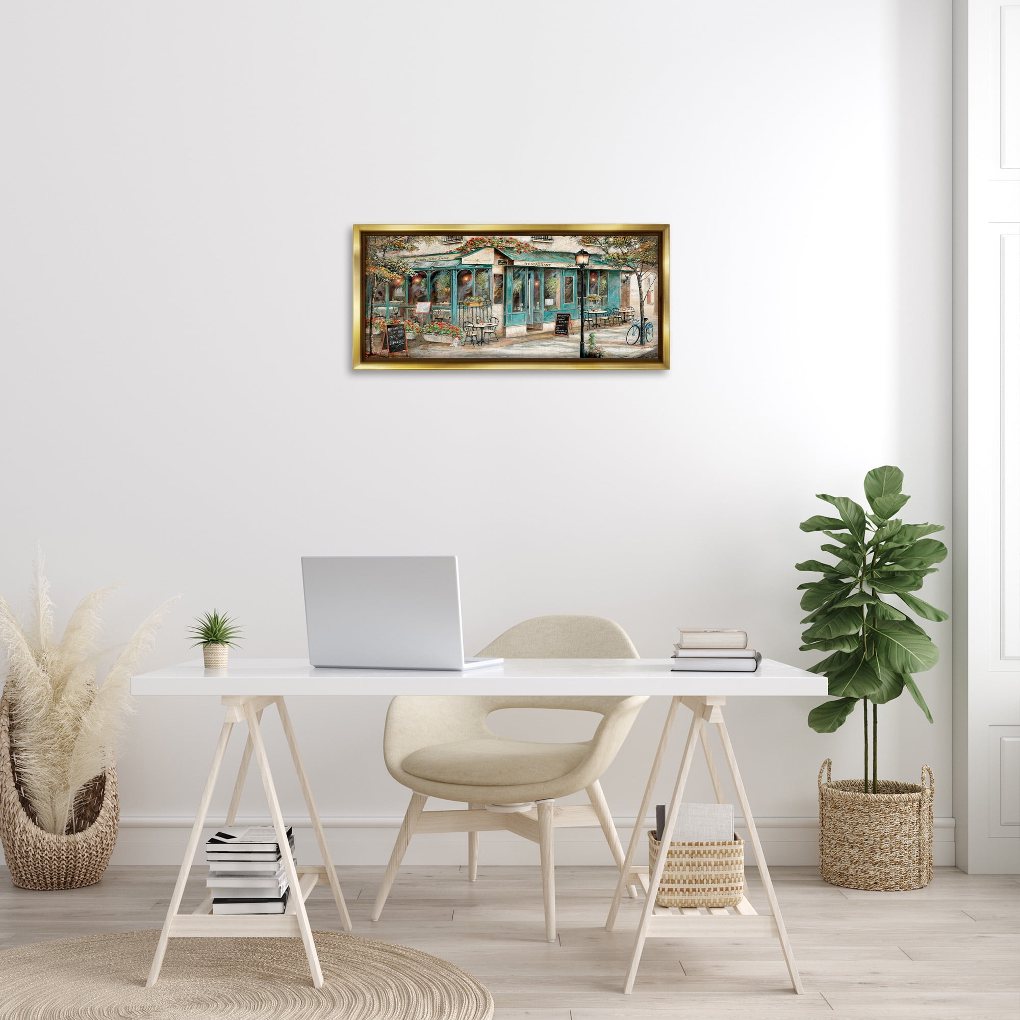 Stupell Industries European City Streets Café Scene Travel & Places Painting Gold Floater Framed Canvas Art Print Wall Art, 31 x 14