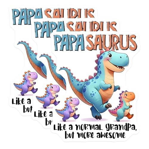 (3 Pack) Papa Saurus Decals - Dinosaur Dad - Awesome Grandpa Laptop Decal - 3 Inches On Longest Side - Easy Peel & Apply - Made in USA - 3MCS6236