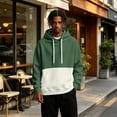thumbnail image 4 of Men's Hoodie Drawstring Hooded Long Sleeve Color Block with Kangaroo Pocket Soft Touch Pullover Basic Top for Fall Winter Everyday Wear and Weekend Outings Army Green 2XL, 4 of 6