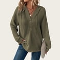 thumbnail image 2 of Hoodies for Women Waffle Knit Henley Button Up Tops Long Sleeve V Neck Pullover Casual Hooded Drawstring Sweatshirt, 2 of 4