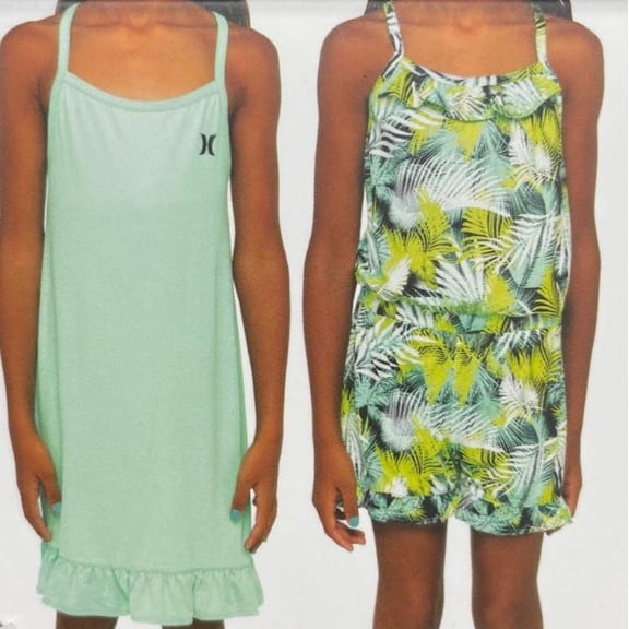 Hurley Youth 2 Pack Dress and Romper, Tropical, Green, L (14-16)