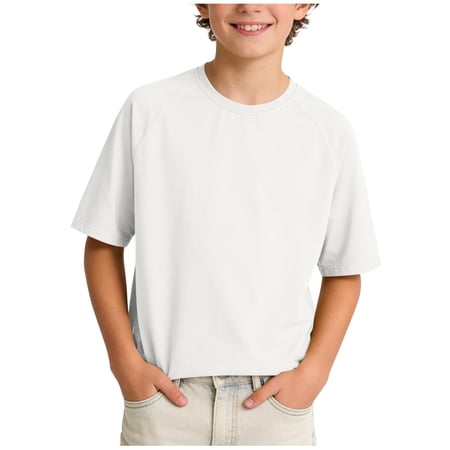 Teylalorva Boys Raglan T-Shirt Active Fit Quick-Dry Short Sleeve Summer Breathanle Athletic Tees White Size 16