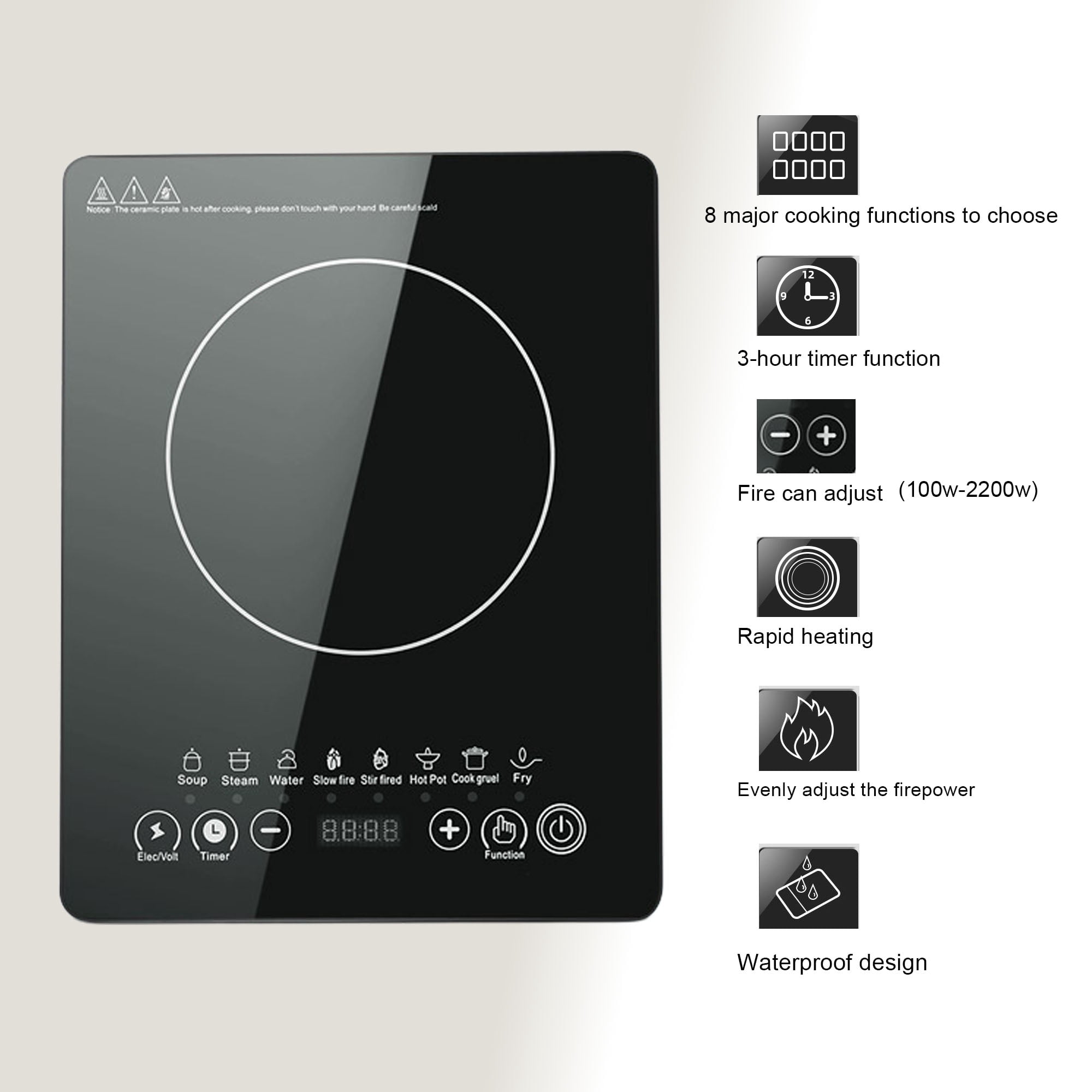 REDUSK 1800W Portable Induction Cooktop, Induction Countertop Burner with LED Display, Hot PlateElectric Stove Top Burner with 8 Temp Setting,Black