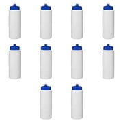 HDPE Plastic Leak-Free Bottles 32 oz. Set of 10, Bulk Pack - BPA Free, Great for Gym, Camping, Backpacking, School - Trans Blue
