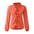 thumbnail image 1 of Daeful Blouse V Neck Tops Ruffled Shirts Ladies Loose Stitched Long Sleeve Tees Orange XXL, 1 of 5
