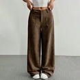 thumbnail image 2 of WTOBBY Women's Corduroy Pants Casual High Waist Elastic Waist Straight Leg Loose Comfy Trousers with Pockets Winter,Brown L, 2 of 7