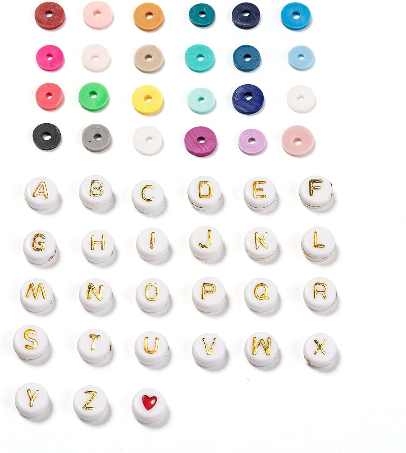 1Set Clay Disc Beads Heishi Beads Flat Round Bulk Letter Beads Gold Plated Spacer Disc Beads for Jewelry Making