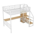 thumbnail image 6 of Harper & Bright Designs Metal Full Size Loft Bed with Desk and Small Wardrobe, Full Stairway Loft Bed Frame with Shelves and Storage stairs can be installed left and right, White, 6 of 12
