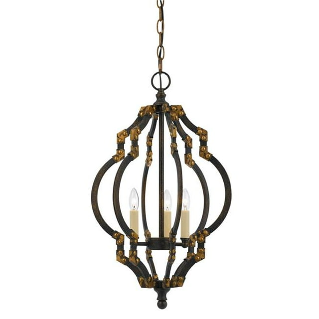 Benjara BM224842 Quatrefoil Design Metal Frame Pendant Lighting with Rivet Accents, Black