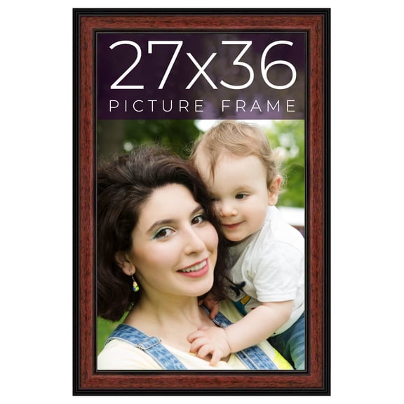 27x36 Frame Executive Brown Round Mahogany Finish Solid Wood Picture Frame | 1.25 Inch Moulding