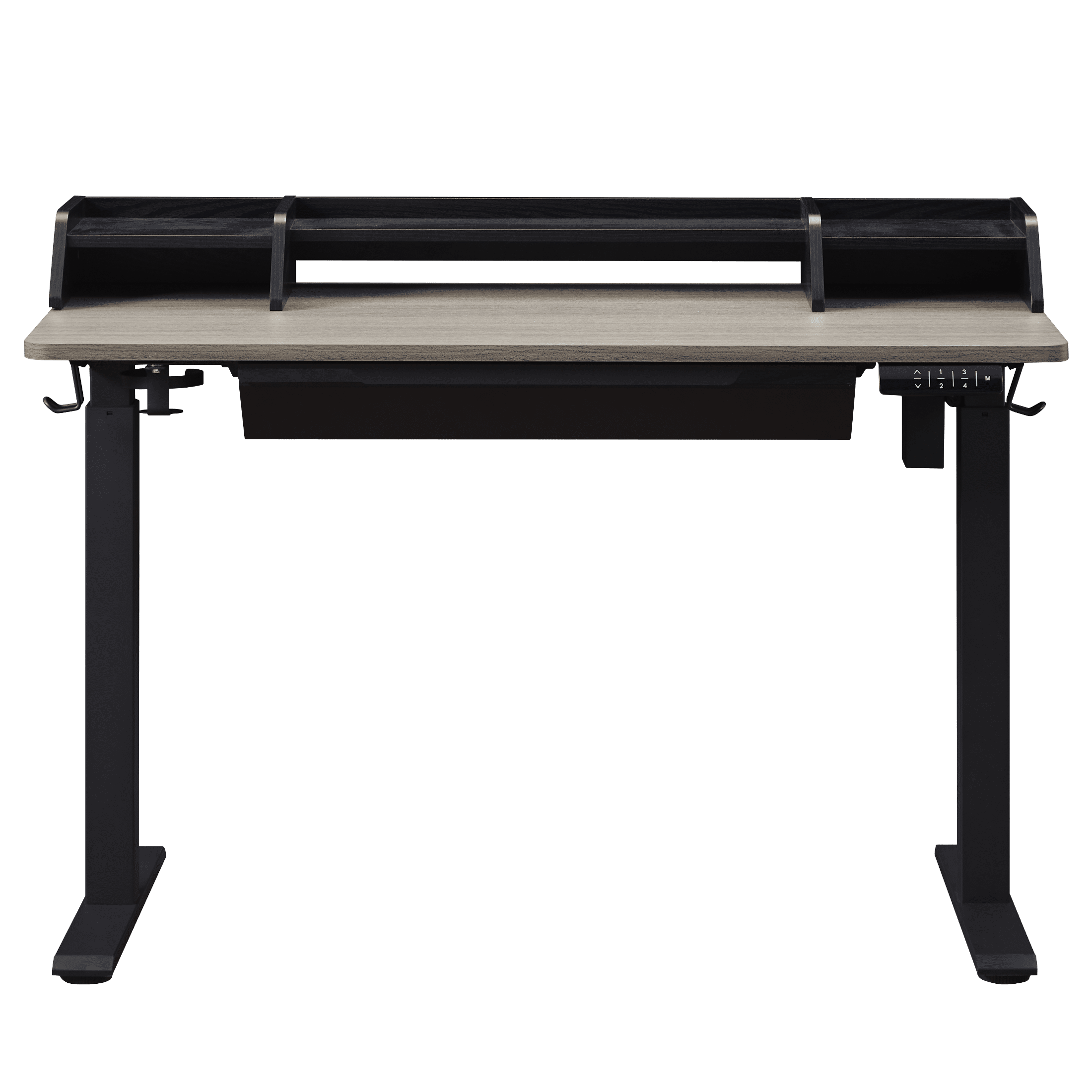 KOWO 48" K304 Electric Height Adjustable Standing Desk with Hutch and Drawer, Grey Oak