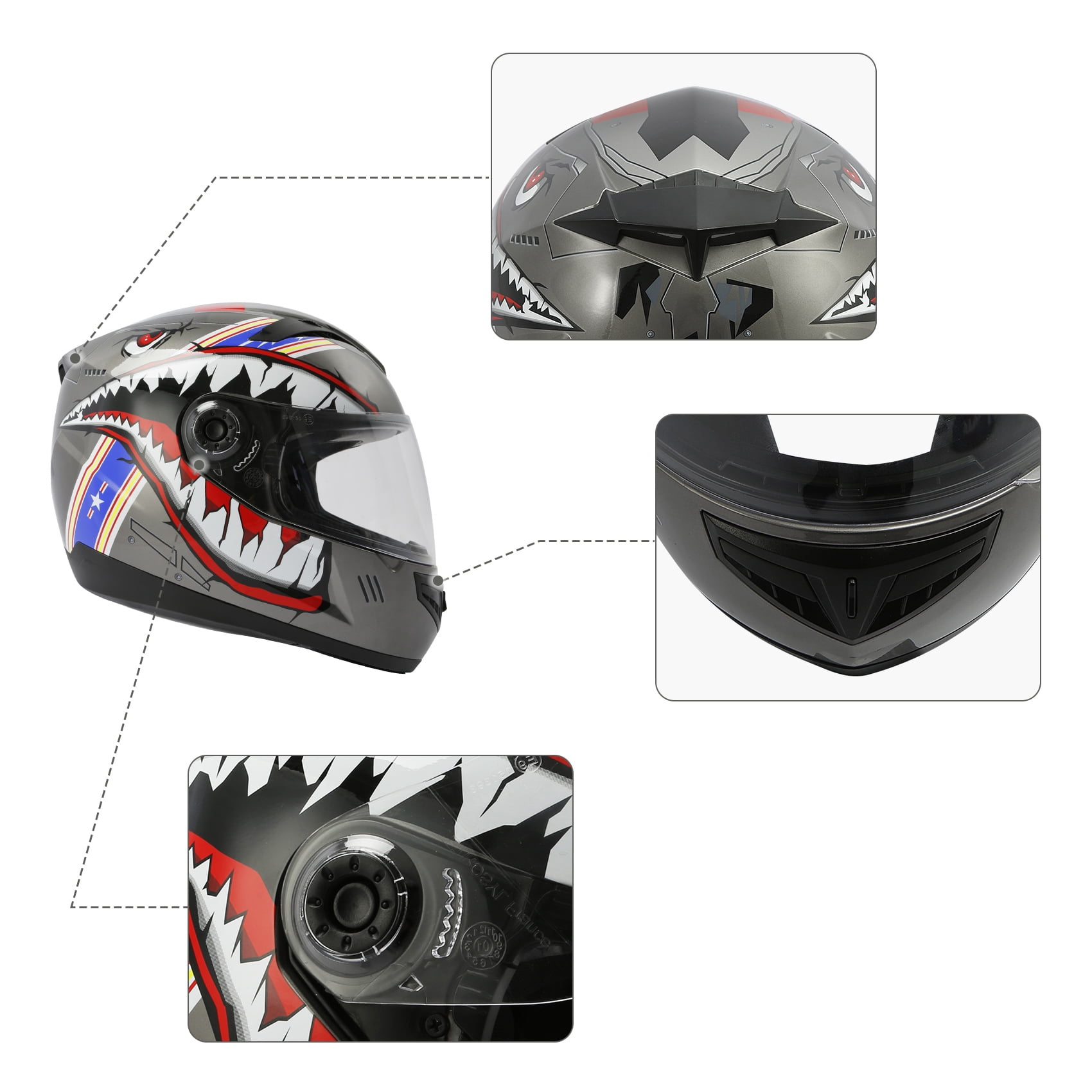 TCMT DOT Full Face Helmet for Kids & Youth Flip Up Visor for Motorcycle Atv Mx Motocross Offroad Street Dirt Bike Gray Youth XXL Size