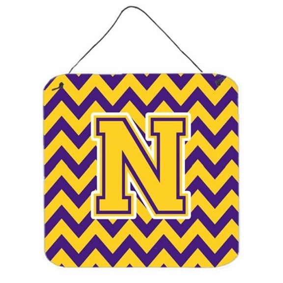 Carolines Treasures  Letter N Chevron Purple & Gold Wall or Door Hanging Prints - 6 x 0.02 x 6 in.