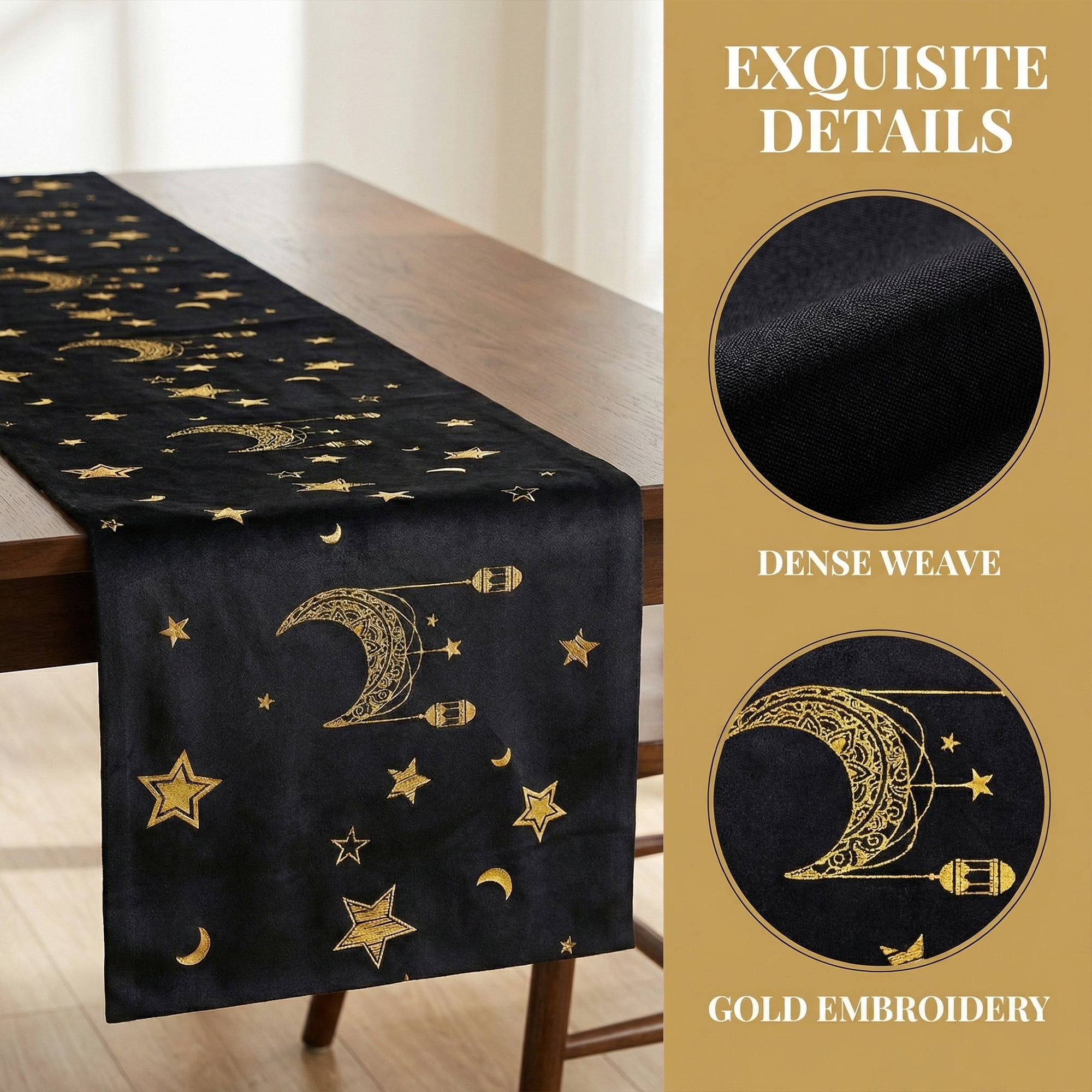 Unique Bargains Long Printed Polyester Table Runner for Decorations Black 13"x94.5"