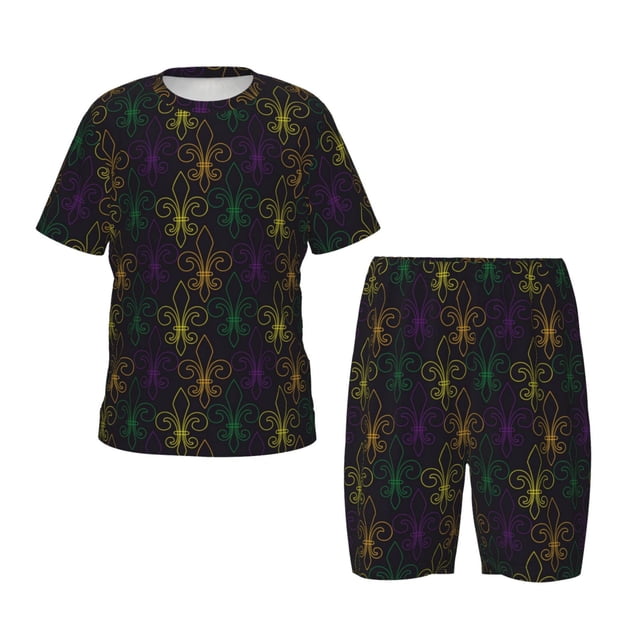 Balery Mardi Gras Carnival Conjunto de Pijama Infantil de Manga Corta con Estampado – Ropa de Dormir de Algodón Suave-4X-Large