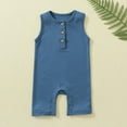 thumbnail image 2 of AJTQTH Romper for Kids Sleeveless Henley Neck Loose Fit Jumpsuit Button Closure Bodysuit Summer Casual Comfy Cotton Cute Solid Color Playsuit Onesie Outfits Navy 6 Months, 2 of 3