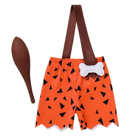 

FYMNSI Baby Boy Caveman Shorts Stick Set Toddler Kids Historical Stone Age Prehistoric Theme Birthday Party Outfit Photo Shooting Props 12-18 Months Orange