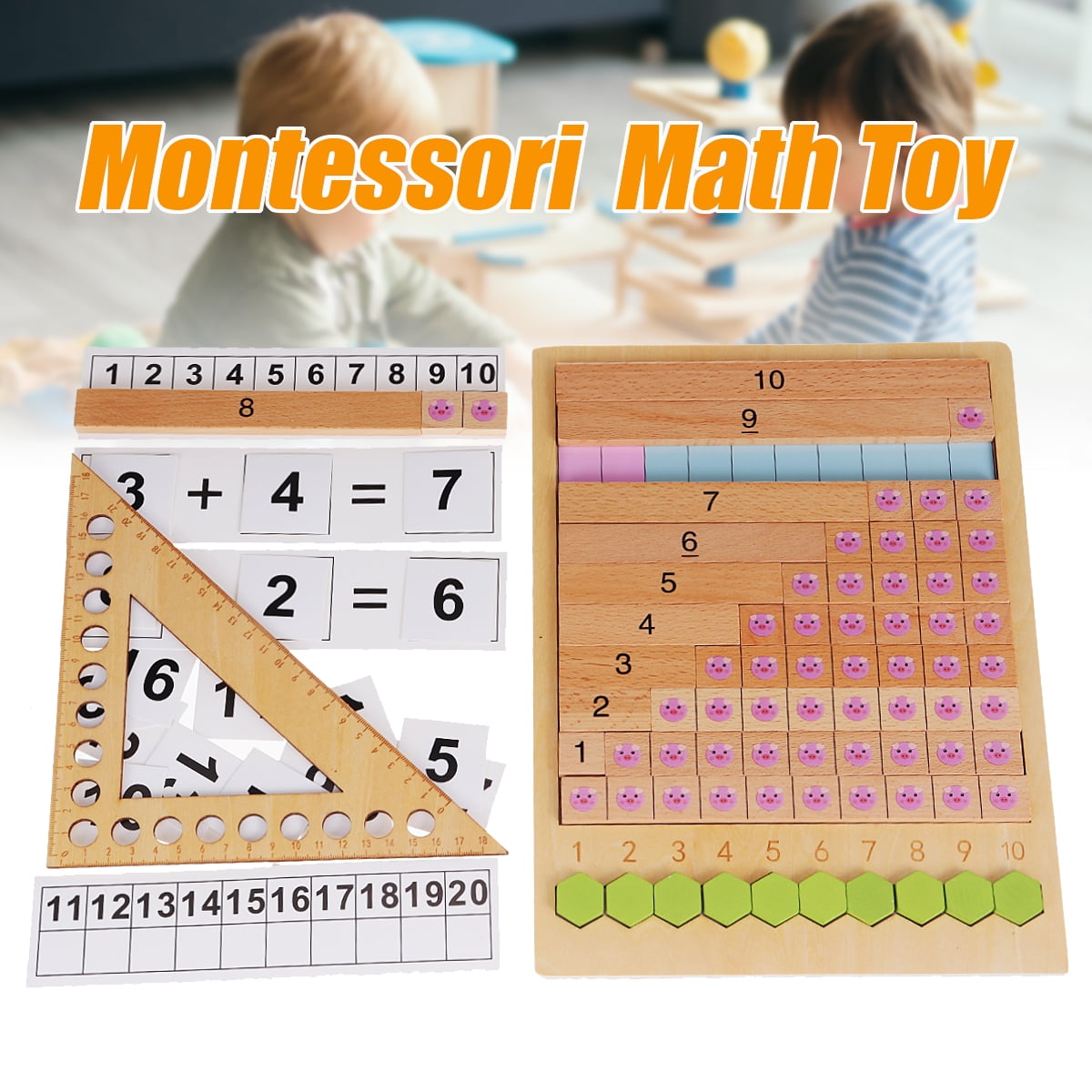 Kids Wooden Counting Montessori Toys Numbers Match Education Teaching