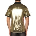 thumbnail image 3 of INSPIRE CHIC Sparkle Disco Shirt for Men's Short Sleeves Button Down Nightclub Party Shirts L Golden, 3 of 5