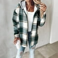 thumbnail image 2 of MORTTIC Women's Plaid Drop Shoulder Hooded Jacket  Adjustable Drawstring Casual Coat Warm Fall/Winter Outerwear Green S, 2 of 5