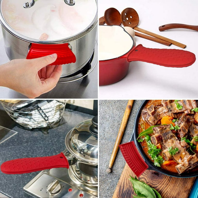 1pair/2pcs Red Heat Resistant Pot Handle Covers, Silicone Cast Iron Skillet  Handle Covers For High Temperature, Anti-scalding And Wear-resistant