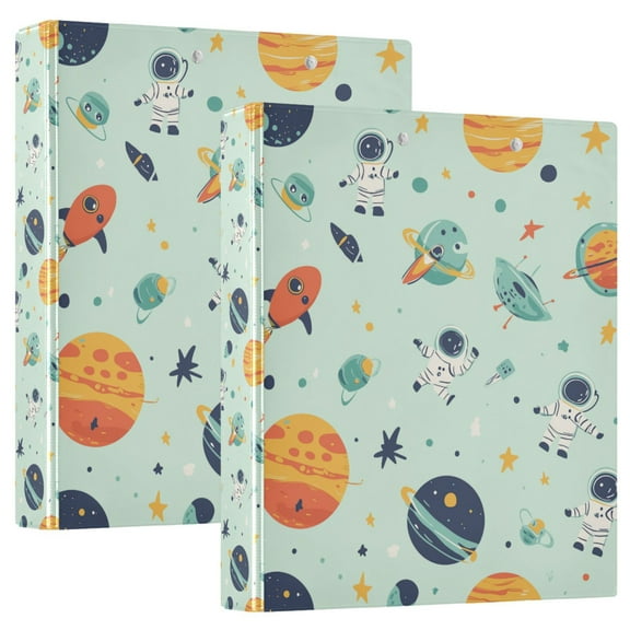 FORMRS 3 Ring Binder 1.5 inch with Pockets Set of 2 Clip Board 200 Sheets Capacity, Space Patterns