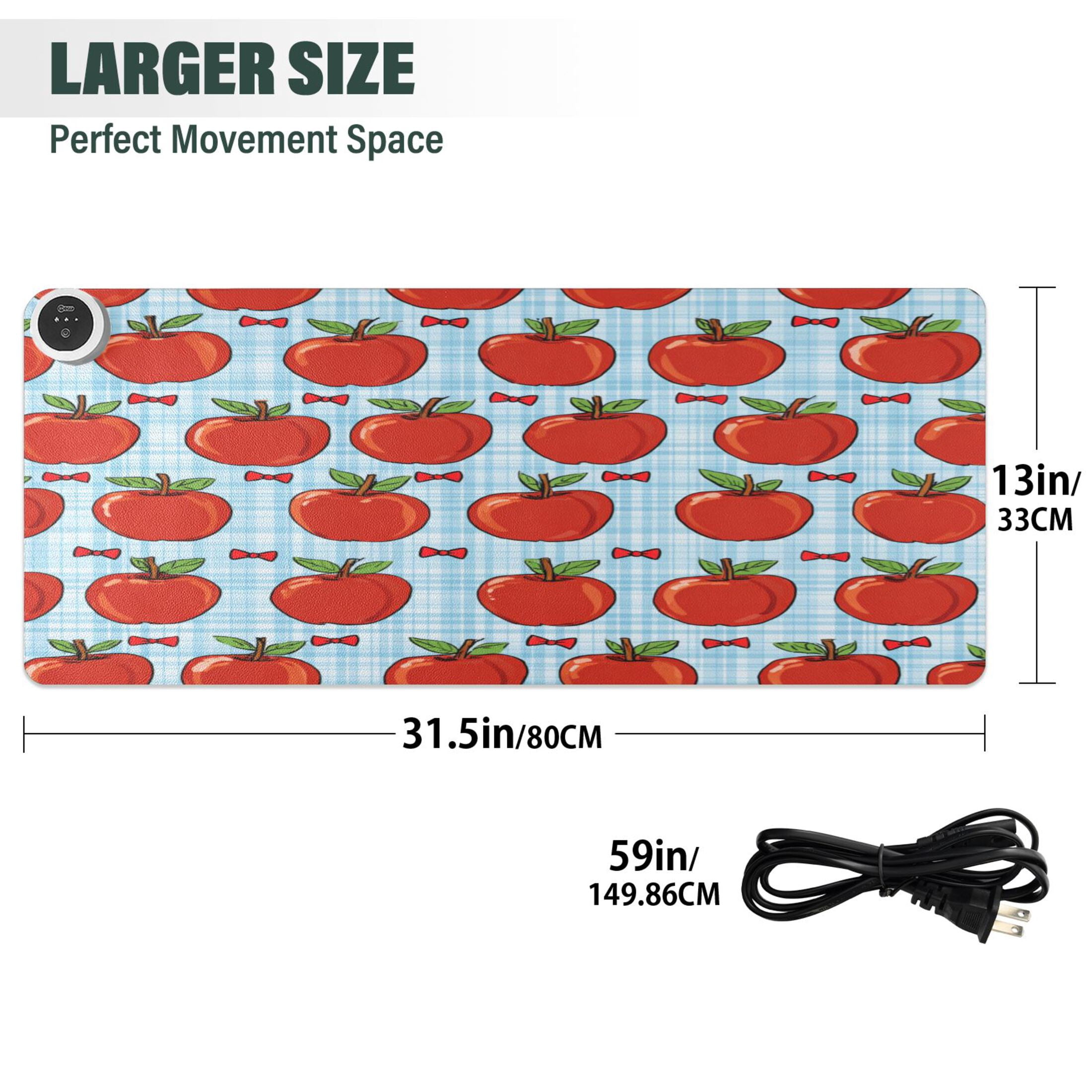 Large Heated Desk Mat Mouse Pad 31.5"x13"PU Leather Graphene Heating Desk Warmer with 3 Temperature Settings 110V US Plug Non-Slip Warm Pad for Home, Office, and Gaming Red Apple Gingham Print