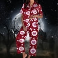 thumbnail image 2 of MEZZALL Women Halloween Pajama Set Ghost Bow Pattern Button Front Short Sleeve Top With Chest Pocket Elastic Waist Full Length Pants Soft Sleepwear Set Holiday 2 Piece Pjs, 2 of 5